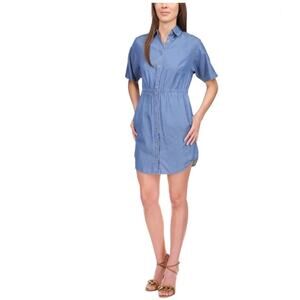 MICHAEL Michael Kors Women's Button Front Shirtdress Light Cadet Wash Size M